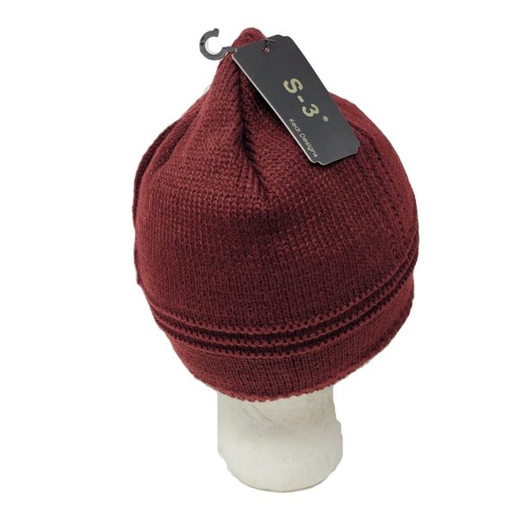 Men's Warm Winter Beanie Hat, Dark Red - Picture 3 of 4